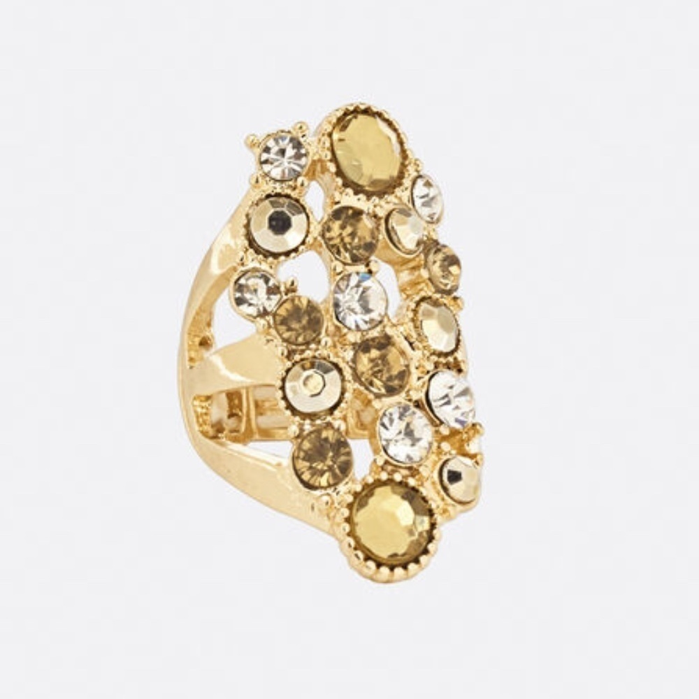 New Beautiful Champagne & Rhinestone Ring Gold